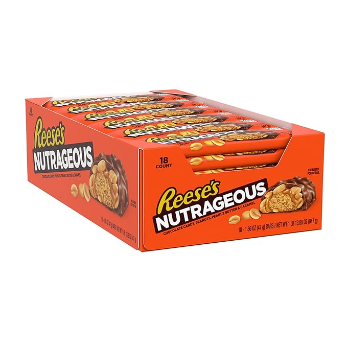 REESE'S NUTRAGEOUS Chocolate Peanut Butter Caramel and Peanut Candy Bars 1.66 oz (18 Count)