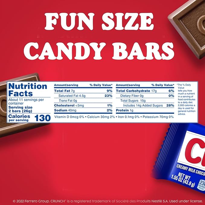 Crunchy Mini Bars -1.5 lbs Individually Wrapped Crunchy Bars Perfect for Snacking Sharing and Parties - Delicious Milk Chocolate with Crisped Rice(24 oz)