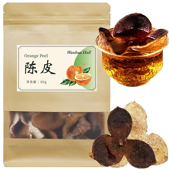 Wanhua Hall Aged Tangerine Peel Chenpi 5-Years Xinhui Chen Pi 2.8oz/80g Tangerine Peel Orange Peel Tea Dired Citrus Peel Mandarin Orange Peel 陈皮 陳皮 新会陈皮
