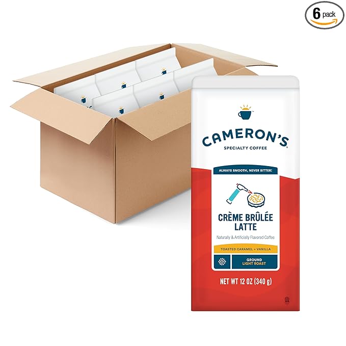 Cameron's Coffee Holiday Roasted Ground Coffee Bag Flavored Crème Brulee Latte 12 Ounce (Pack of 6)
