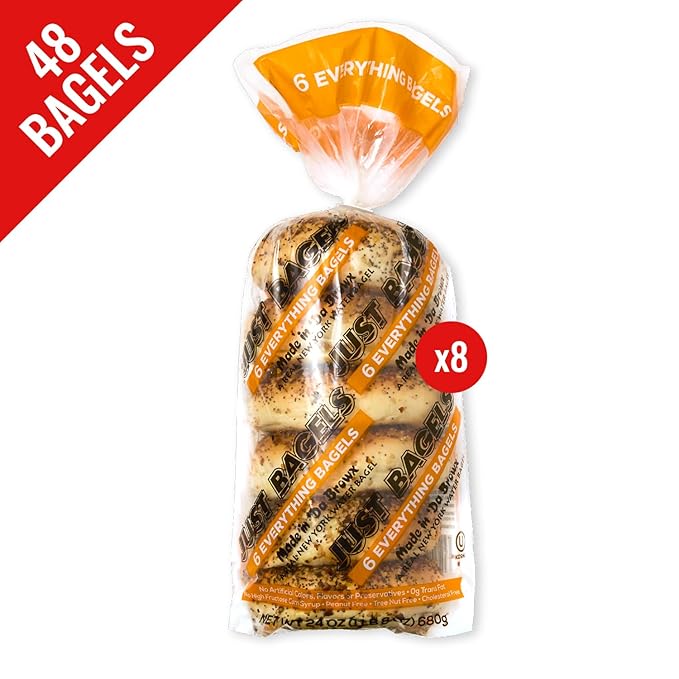 Just Bagels Everything Bagels - 8 Packs Of 6 Bagels Per Pack - 48 Total Non-GMO