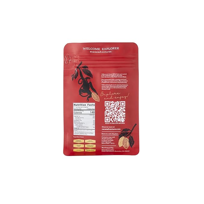 Cacao Adventures Ceremonial Grade Cacao | 100% Pure | Dairy Free &amp Vegan | Unsweetened | Ethically sourced and sustainably grown |Vegan Peruvian| 8 oz