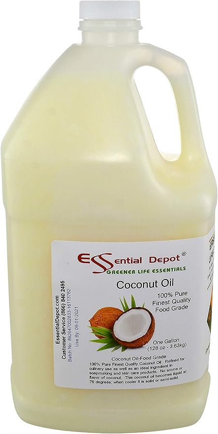 Coconut Oil - 76F - 7 lb in a 1-gallon jug - No Scent/Odor - also called Coconut Butter - Food Grade - safety sealed HDPE container with resealable lid - microwave-safe (remove foil seal) freezer-saf