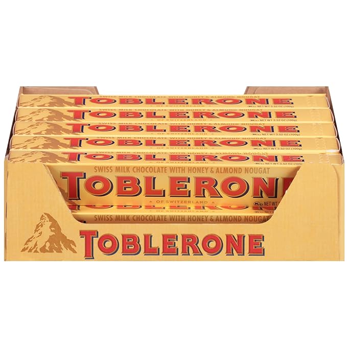 Toblerone Swiss Milk Chocolate Candy Bars with Honey and Almond Nougat 20-3.52 oz Bars