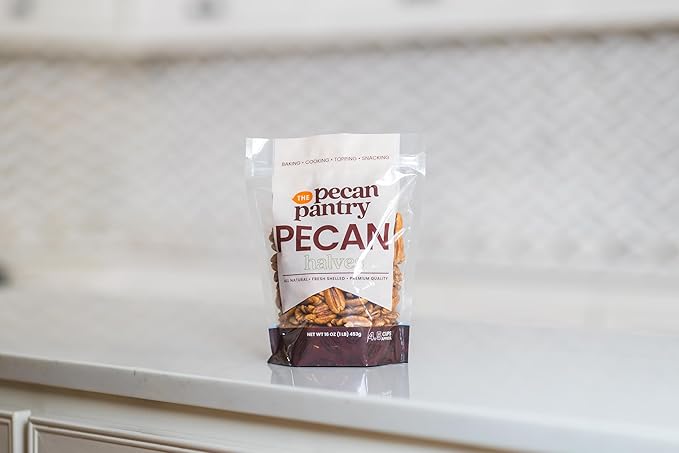 The Pecan Pantry 1 lb Fresh Premium Pecan Halves - U.S.A. Grown - Resealable Bag - Perfect for Baking Snacking and Cooking