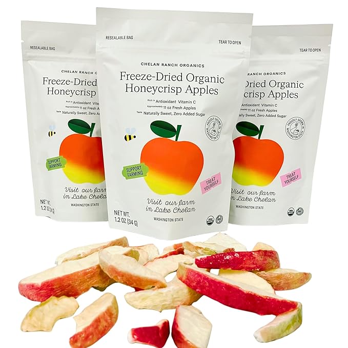 Chelan Ranch Organics Freeze-Dried Organic Honeycrisp Apples Non-GMO &amp Vegan 1.2 Ounce Bag (12-Pack)