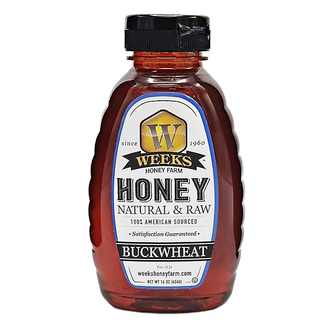Pure Raw Unfiltered Buckwheat Honey 16 oz - Premium Dark American Buckwheat Honey by Weeks Honey Farm | Bold Molasses Flavor