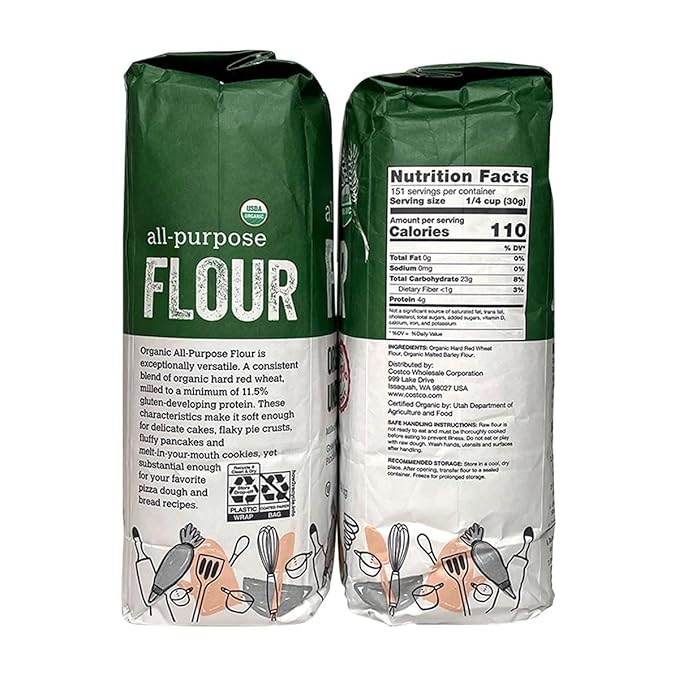 Organic Unbleached All Purpose Flour by Kikland Signatre 10 Pounds (Pack of 2)