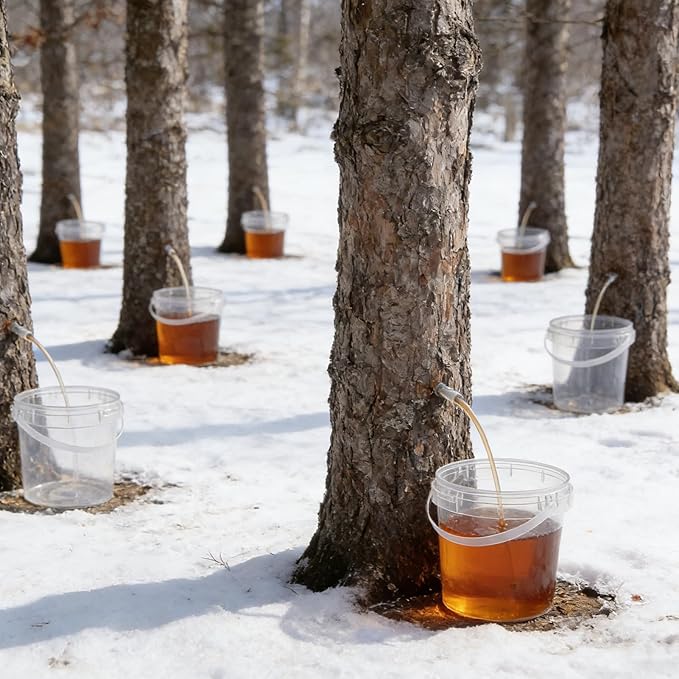 HFYZZ 10 Pack Maple Syrup Collection Buckets 5 L Clear Plastic Maple Syrup Tapping Container with Lids for Experts or Beginners Maple Birch Syrup Collection Supplies