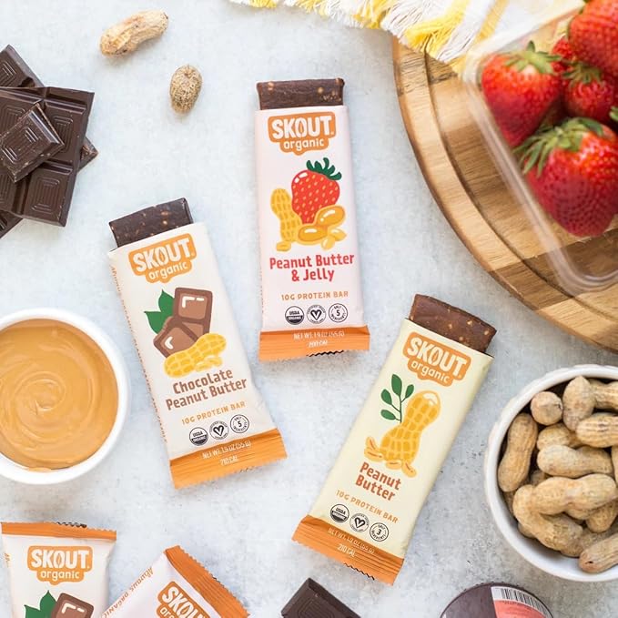 Skout Organic Plant-Based Protein Bars Variety Pack (12 Pack) 3 Flavors - 10g Protein - Vegan Protein Bars - Only 6 Ingredients Or Less - Easy Snack - Gluten Dairy Grain &amp Soy Free