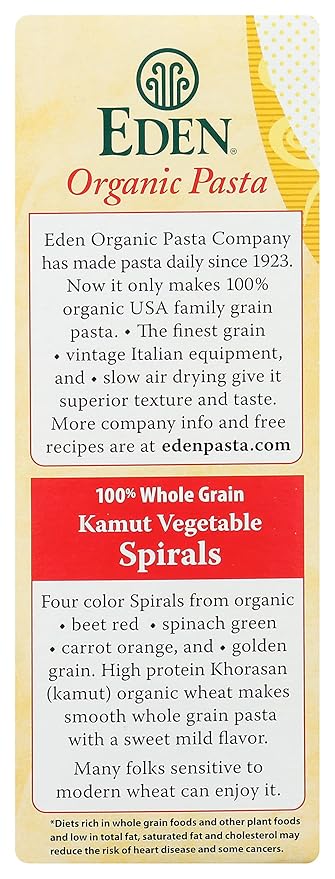 Eden Foods Organic Kamut Spirals Whole Grain Pasta No Salt Added 12 Ounces (Pack Of 6)
