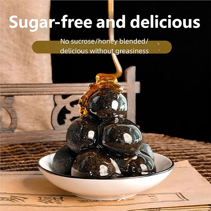 Seven Treasures Black Sesame Balls 7oz (200g) Total - 20 Individual Wrapped Rich Nutty Flavor with Black Beans Black Rice Mulberry Walnut &amp Honey Gluten-Free Energy Snack for Office &amp Tra