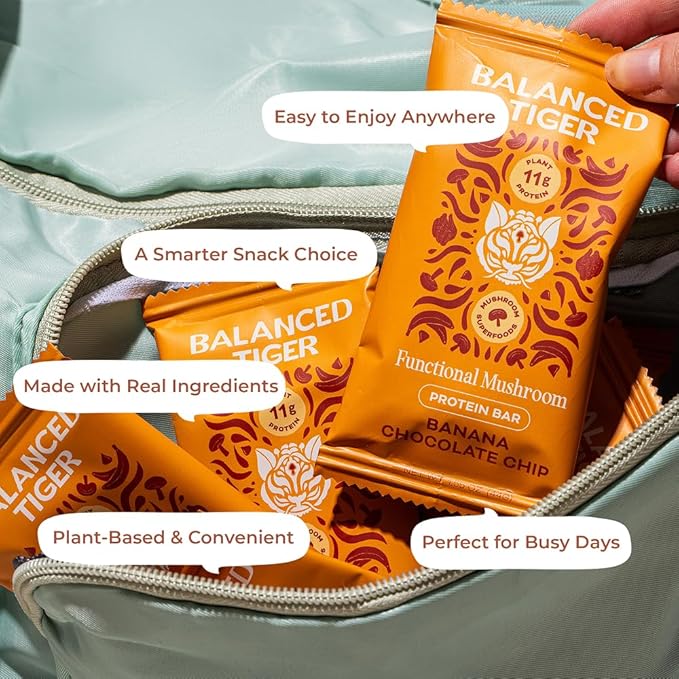 Functional Mushroom Vegan Protein Bars | Made in USA | Full Dose Lions Mane Shitake Reishi &amp Maitake Bars | Plant Protein Bars w/Adaptogens &amp Superfoods | Chocolate Chip Cookie Dough Flavor