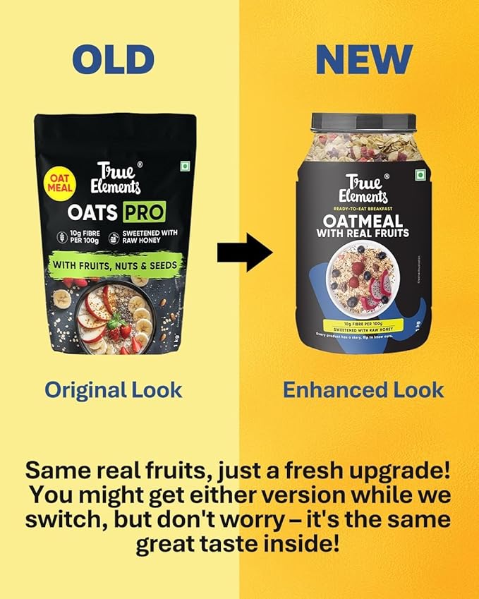 True Elements Whole Oatmeal 1kg - With Chia and Real Fruits Cereal for Breakfast | Diet Food for Weight Loss