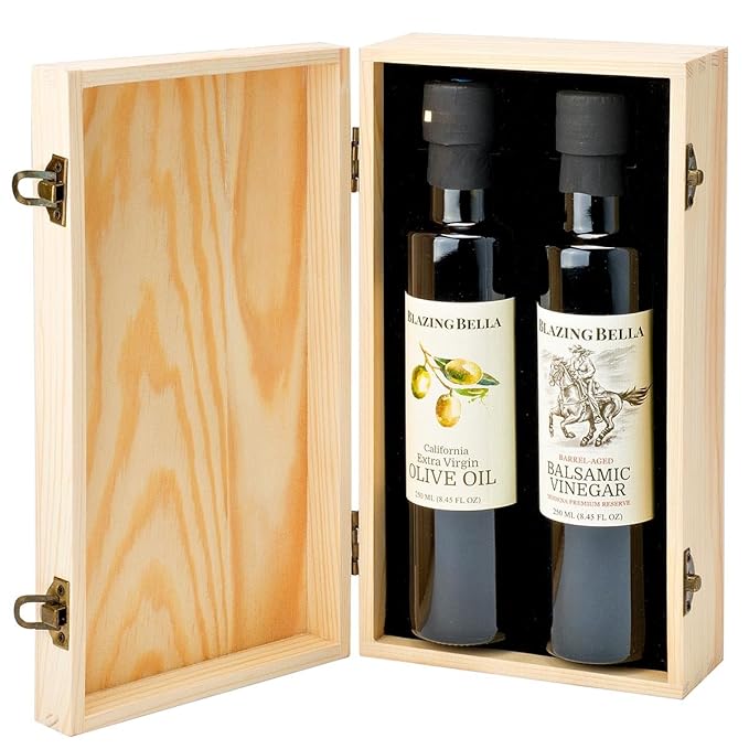 Blazing Bella Olive Oil and Balsamic Vinegar Gift Set – Traditional Aged Balsamic Vinegar &amp Extra Virgin Olive Oil (2 x 250ml) – Gourmet Gift Set in Signature Wooden Box