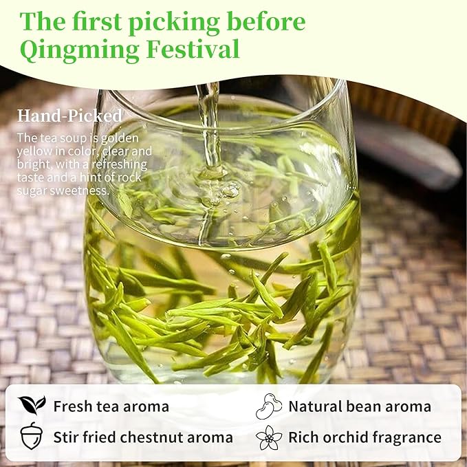 XIXICHA Longjing Green Tea Loose Leaf New Longjing Tea Dragon Well Dragonwell Tea Chinese Green Tea Lung Ching Premium Bean Aromatic All-natural and free of additives 4.23oz/120g（96 cups）龙井 绿茶 明前采摘