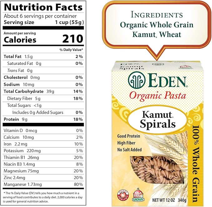 Eden Kamut Spirals Organic 100% Whole Grain 12-Ounce (Pack of 6)