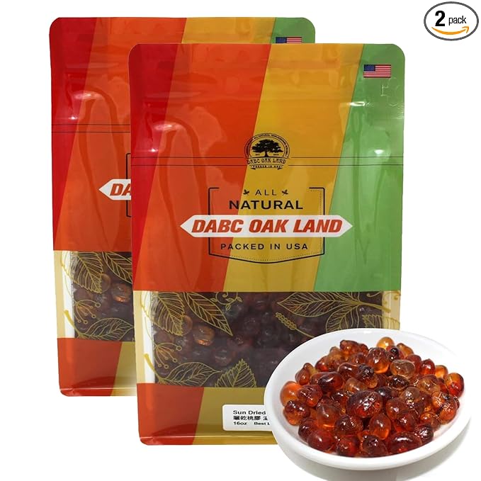 DABC OAK LAND 2 LB Wild Peach Gum 100% Natural Edible Peach Blossom Tears Tao Jiao Peachs Resin 滋補抗皺 桃膠 Collagen Boosting for Skin Health Food Additives Free for Dessert Drink Soup Tea 2 X1LB/