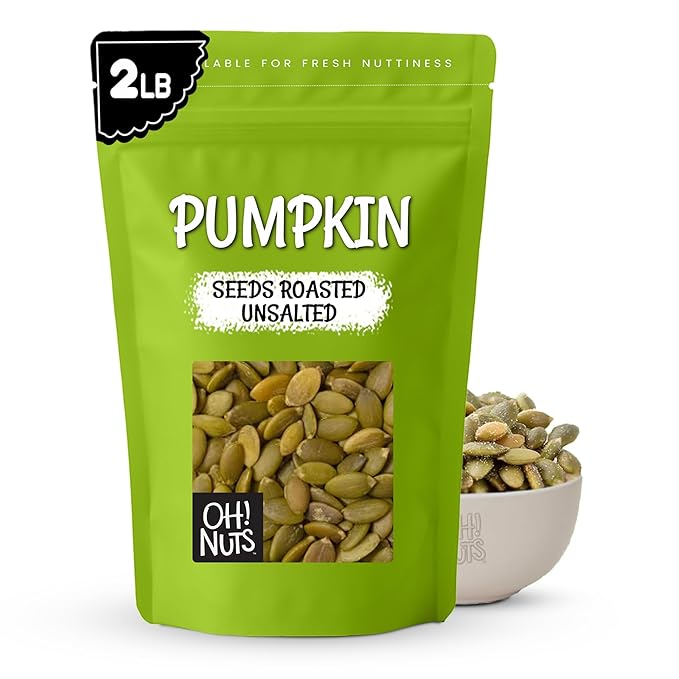 Oh! Nuts Pumpkin Seeds - Roasted Unsalted - 2 lb - No Shell Pepitas - Packed in New York Zip-Seal Bag for Exceptional Freshness