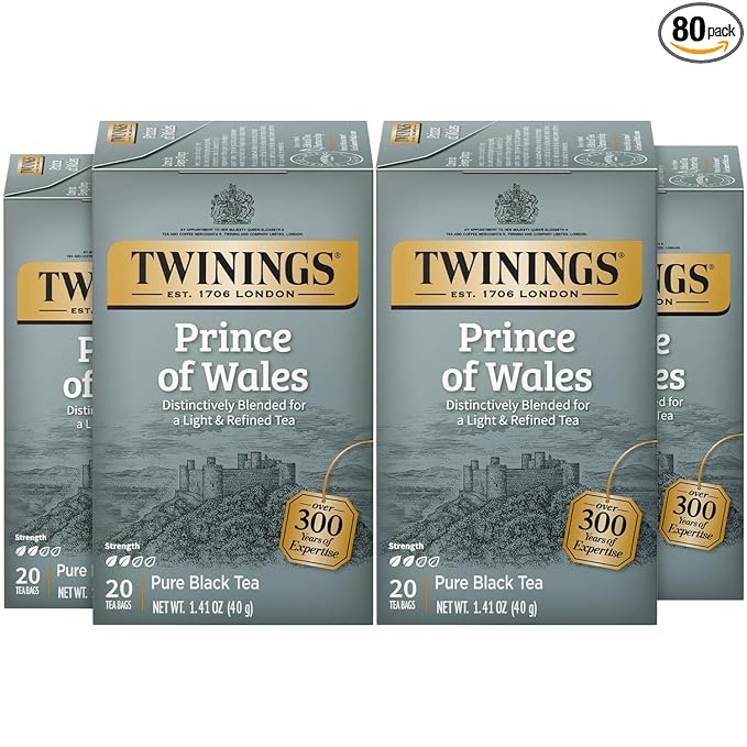 Twinings Prince of Wales Tea – A Light &amp Velvety Smooth Caffeinated Black Tea Individually Wrapped Tea Bags 20 Count (Pack of 4)