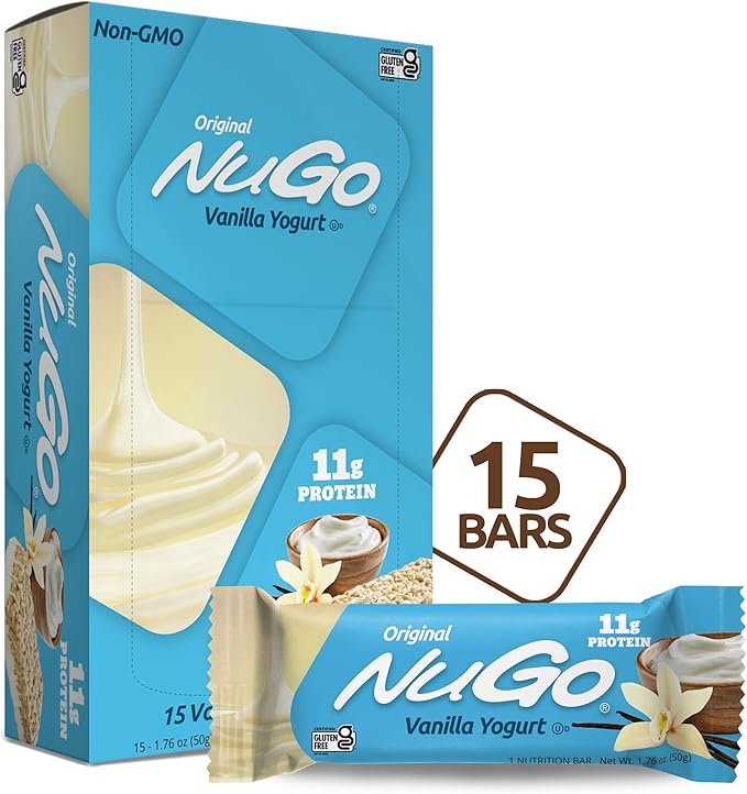 NuGo Protein Bar Peanut Butter Chocolate 11g Protein 170 Calories 15 Count and Vanilla Yogurt 11g Protein 170 Calories 15 Count