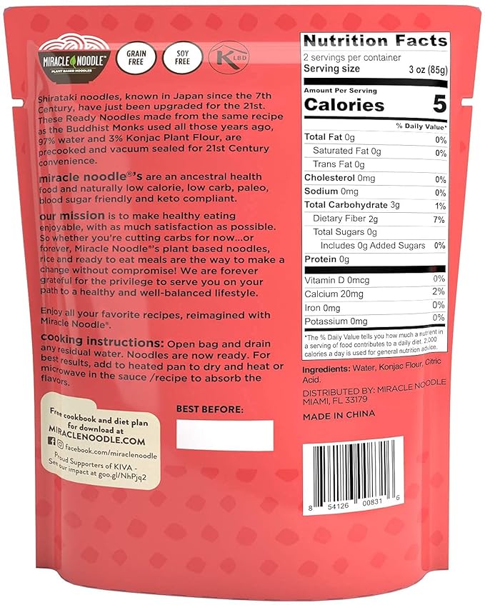 Miracle Noodle Ready to Eat Variety Pack 7 Oz (Pack of 8) Angel Hair Fettuccine Spaghetti &amp Rice Plant Based Shirataki Konjac Noodles 5 Calories Low Carb Keto Gluten-Free