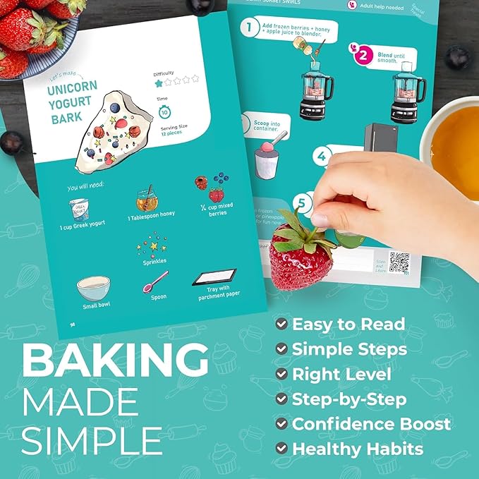 My First Dessert Recipe Box for Kids: Montessori-Inspired Easy-to-Follow Recipes with Visual Guides. Cookbook for Kids Ages 4+ with Storage Box and Recipe Stand.