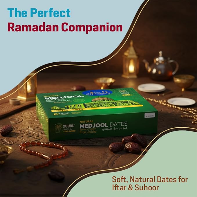 Sahara Gold Authentic Medjool Dates from Palestine - Plump Whole Gluten-Free - Naturally Sweet Non-Pitted Dates Medjool - Soft Chewy High Fiber Fruit For Ramadan 4.4 lb (2kg)