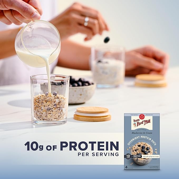 Bob's Red Mill Overnight Protein Oats Blueberries &amp Cream 16 Packets Total Non-GMO Gluten Free Whole Grain