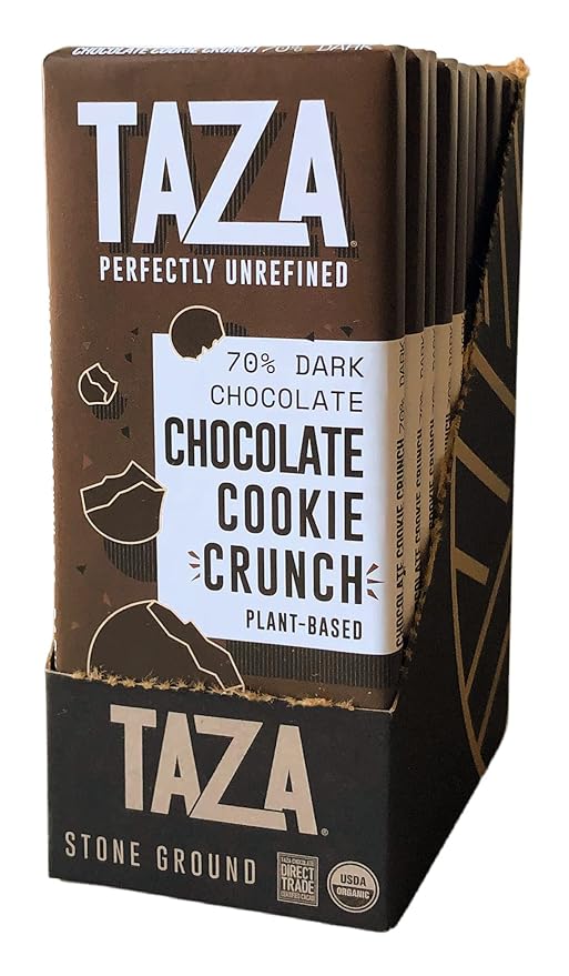 Taza Chocolate Organic Smooth &amp Crunchy Bars 70% Stone Ground Chocolate Cookie Crunch 2.5 Ounces (10 Count) Vegan