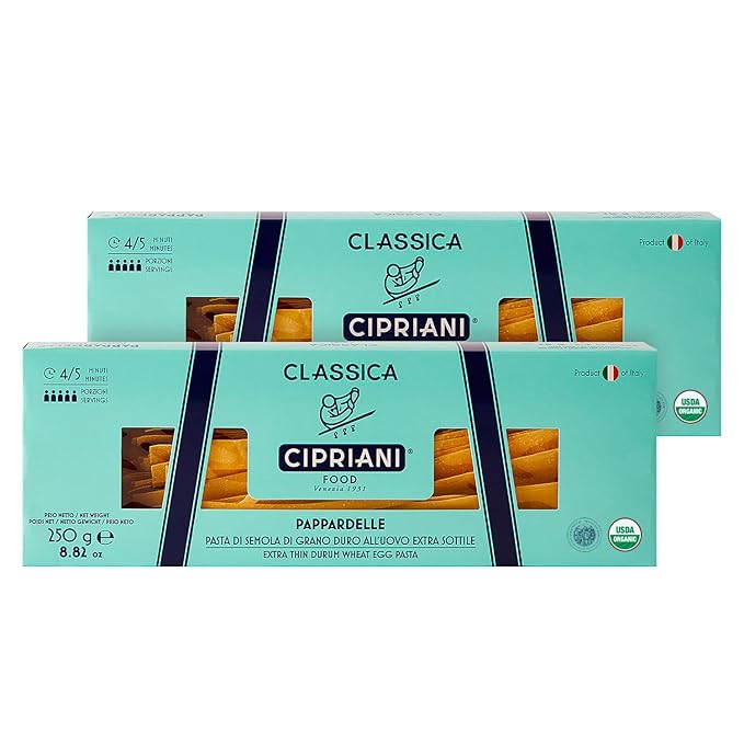 Cipriani Food Pappardelle Egg Pasta Noodles - USDA Organic Italian Pasta Extra Wide Flat Egg Noodle Pasta from Italy Non-GMO &amp Kosher - 250 Gram (Pack of 2)