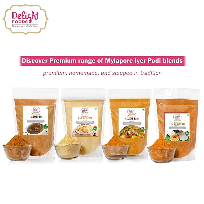 Delight Foods Mylapore Iyer's Sambar Podi 350g - Ready Masalas and Podi | Mixed Spices | Tamil Nadu Special | NO PRESERVATIVES