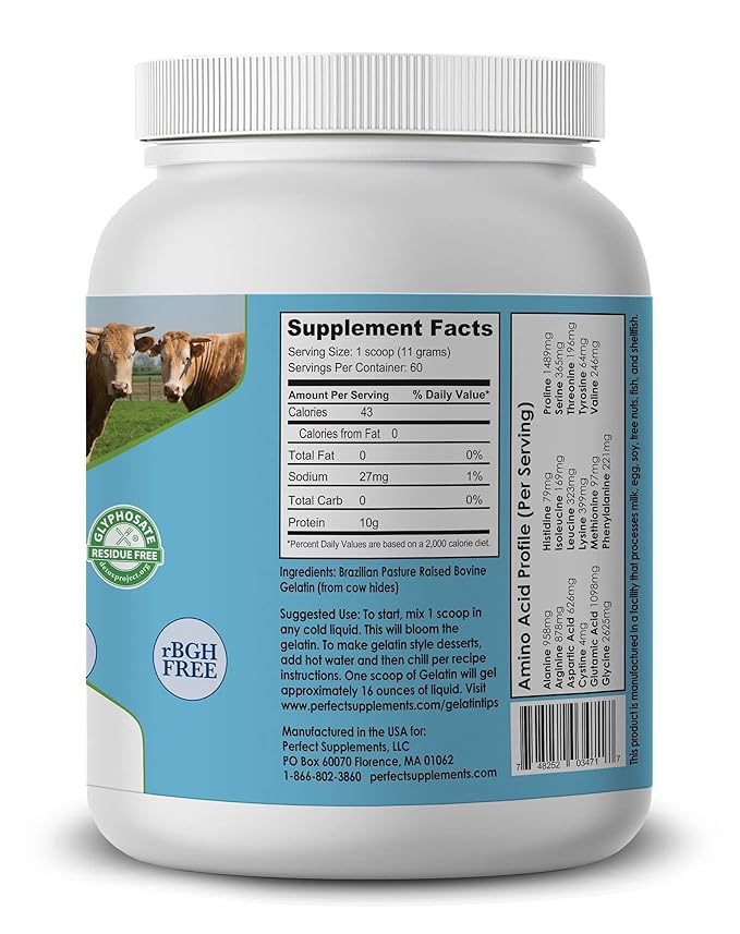 Perfect Supplements – Perfect Bovine Gelatin – 660 Grams – 100% Beef Gelatin Collagen Protein – Supports Healthy Skin &amp Joint Health