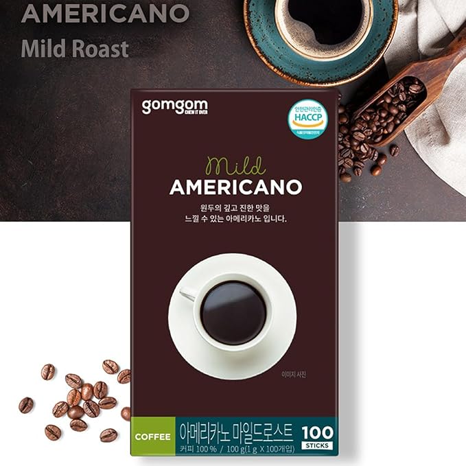 Korean Instant Coffee Mix Sticks Americano and Hazelnut 100 Count 1g Each Gom gom (100 Mild)
