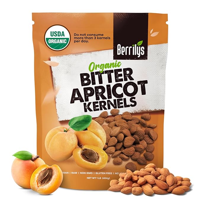 Berrilys Organic Bitter Apricot Kernels - USDA Certified Organic Bitter Apricot Seeds - Natural &amp Non-GMO Premium Quality Kernals No Sulfur or Additives - 16 oz
