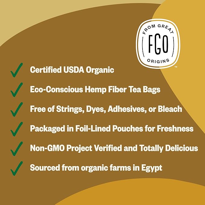 FGO Organic Chamomile Tea 100 Eco-Conscious Tea Bags Caffeine Free Resealable Bag Packaging May Vary (Pack of 1)