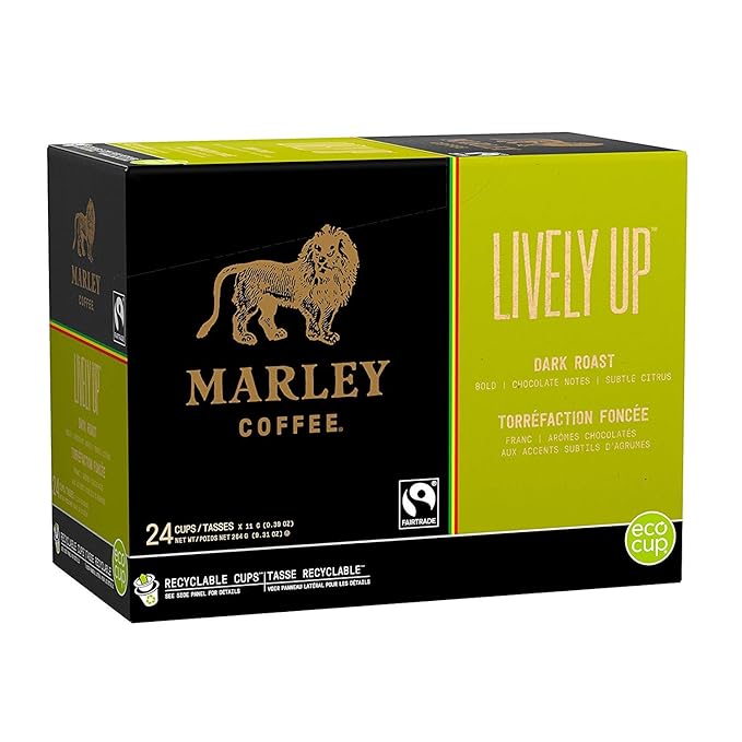 Marley Coffee Lively Up! Single Serve RealCup Organic Espresso Roast for Keurig K-Cup Brewers 96 Count