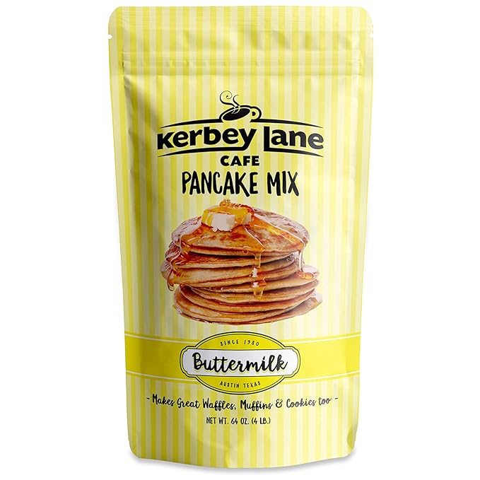 Kerbey Lane Cafe Buttermilk Pancake Mix – Easy to Make Mouth Watering Recipe for Light and Fluffy Pancakes Waffles Flapjacks Muffins Cookies. Stay Fresh Resealable Bag (4 Lbs Pack of 1)