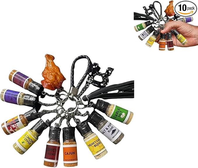 Mini Seasoning Bottles Keychain Seasoning Keychain on the Go 2025 New Upgrade Mini Flavor Keys Leak-Proof Design 10 Pcs Spice Keys for Foodies BBQ Travel