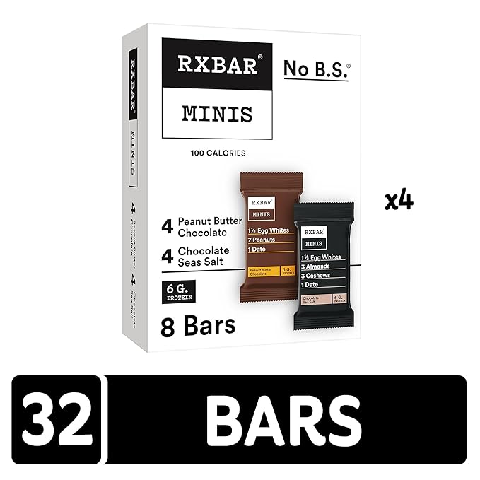 RXBAR Minis Protein Bars 6g Protein Gluten Free Snacks Variety Pack (4 Boxes 32 Count)