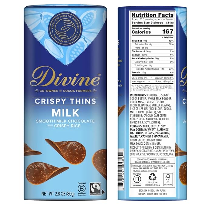 Divine Chocolate Crisp Thins Variety Pack 6-Pack | Dark Chocolate Mini Crisp Thins Milk Chocolate Caramel Crisp Thins &amp Dark Chocolate Crisp Thins | Thin Crunchy Gourmet Chocolate Snacks