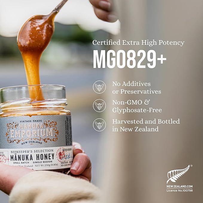 Manuka Emporium Raw Manuka Honey Bundle | MGO 829+ Jar (8.8oz) &amp 24 MGO 263+ Single-Serve Packets | Certified Monofloral New Zealand Honey for Daily &amp Advanced Wellness