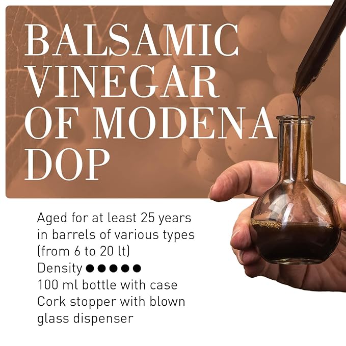 La Secchia Balsamic Vinegar of Modena Aged a minimum 25 Years100 ml Bottle of Italian Balsamic Vinegar Aged With Gift Box and Blown Glass Dispenser Extra Vecchio”