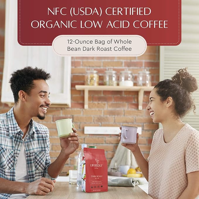 Lifeboost Dark Roast Whole Bean Coffee - Low Acid Organic Coffee Non-GMO USDA Organic Single Origin Third-Party Tested for Mycotoxins &amp Pesticides - 12 oz Pack of 3