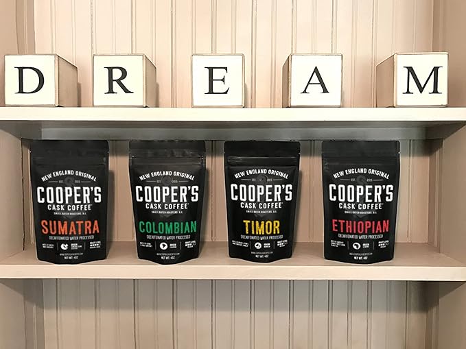 Gourmet Decaffeinated Coffee Sampler Gift Box Set | Whole Bean Coffee 4 bags Ethiopian Colombian Timor Sumatra Water Processed (Whole Bean 16oz Decaf)