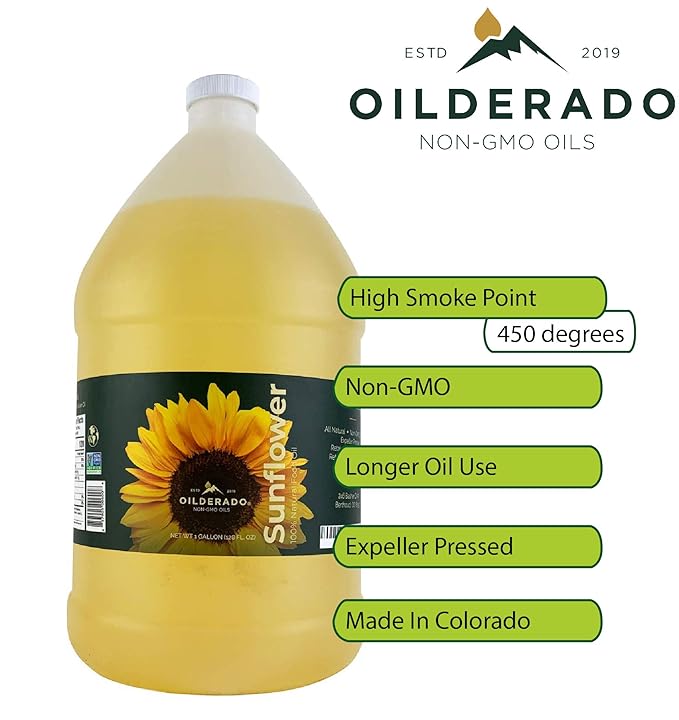 Oilderado Sunflower Oil Naturally Expeller Pressed Non-GMO Certified Sunflower Cooking Oil High-Heat Cooking Great for Dressings Marinades and Frying 1-Gallon