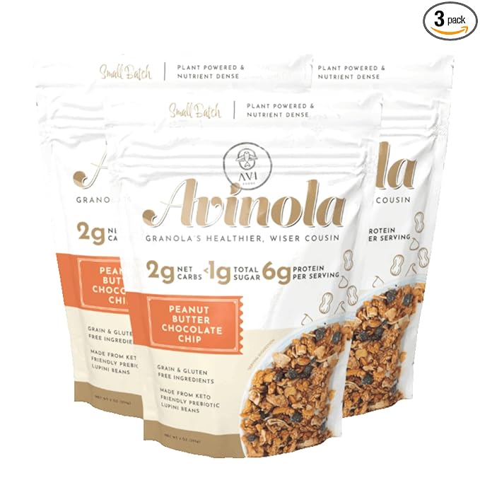 Superfood Granola- Grain-Free Keto No Sugar Added - No oats Functional Nutrient-Rich Snack made from lupini beans with Peanut Butter Chocolate Flavors Gluten-Free (3-Pack Peanut Butter Chocolate