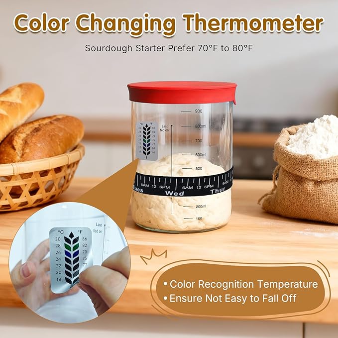 34oz Sourdough Starter Jar KitWide Mouth Sourdough Starter Container with Feeding Tracking Band Silicone Spatula&ampSourdough Starter Kit-Baking Supplies(2 pack). (Red)