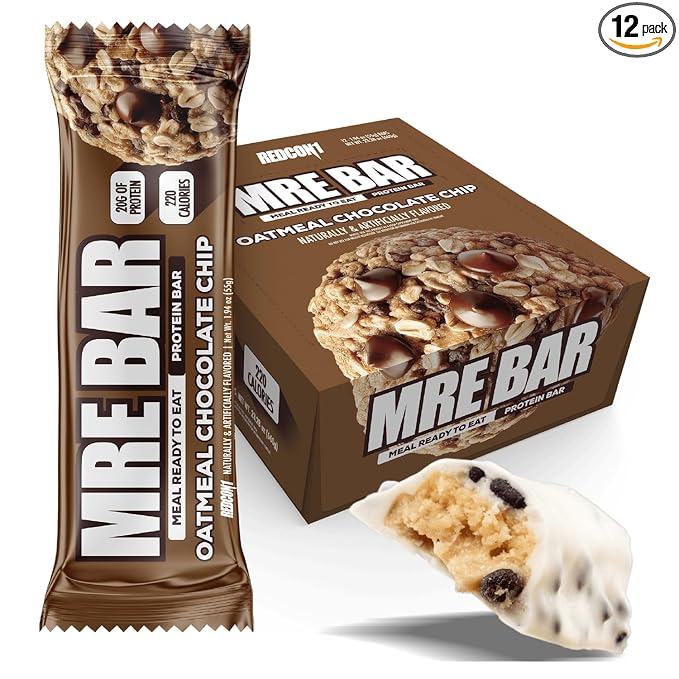 REDCON1 MRE Oatmeal Chocolate Chip Protein Bars - 12 Count Snack Bars for Breakfast or Post-Workout