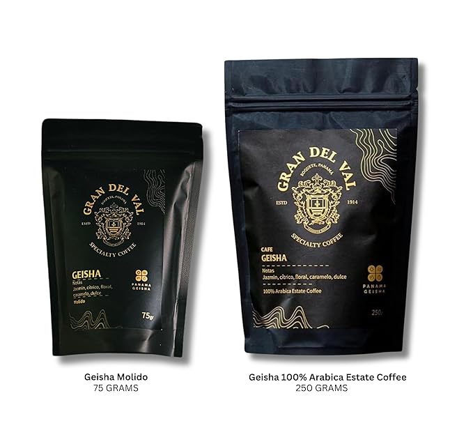 Gran Del Val Panama Geisha Coffee – 2.2 oz Whole Bean – Great for Sampling Washed Light Roast from Boquete Highlands – Notes of Jasmine Citrus Floral &amp Sweet Caramel